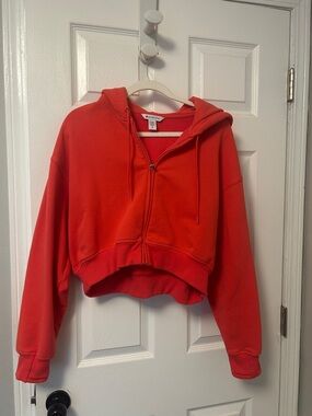 Athleta Cropped Zip-Up Hoodie in Vibrant Orange-Red